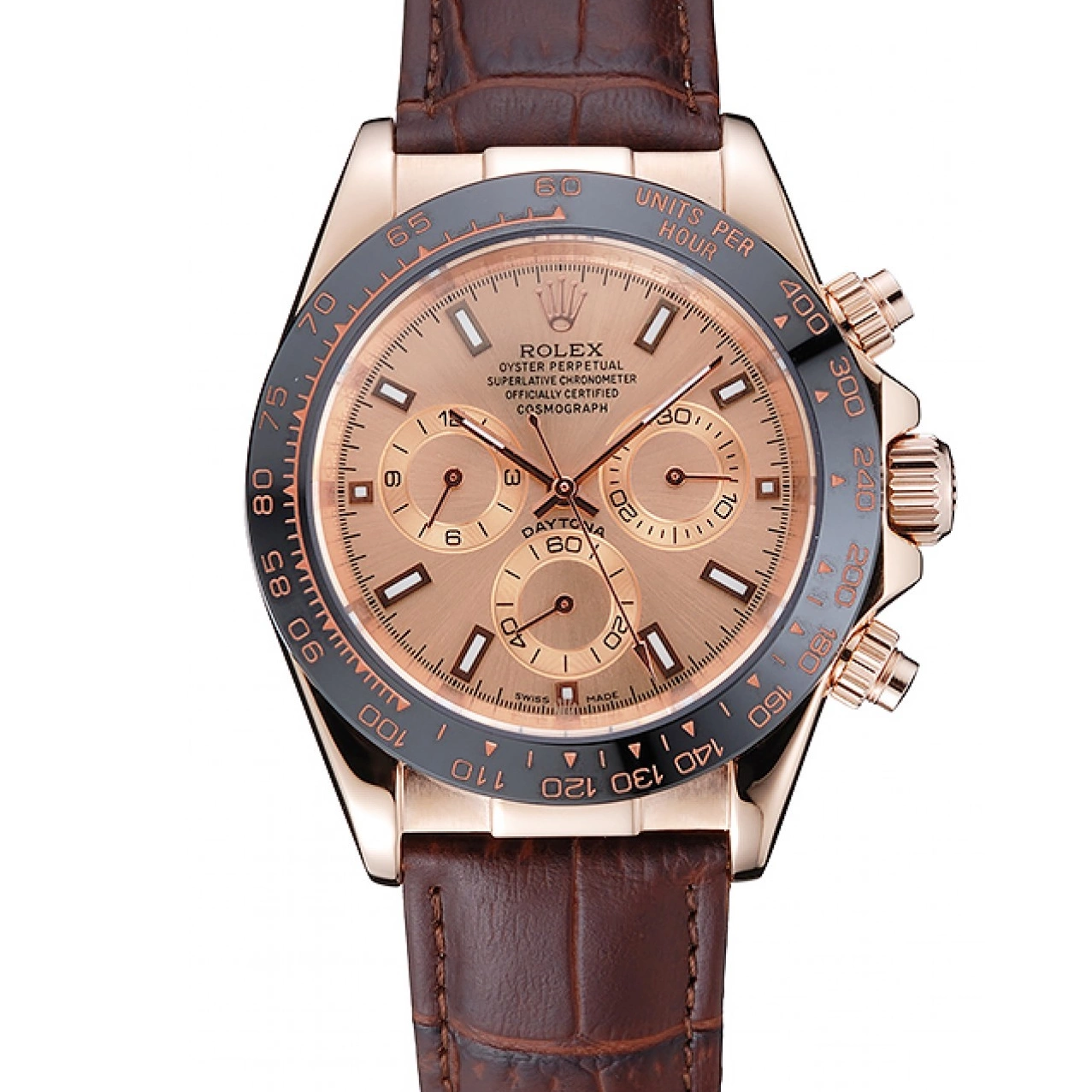 Aaa replica watch Gold Brown Brown Rolex Dial Leather Cosmograph Rose Daytona 1454243 Case Bracelet 0717